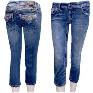Miss Me Denim Capri Jeans Low Rise Rhinestone Bling Designer Size 26